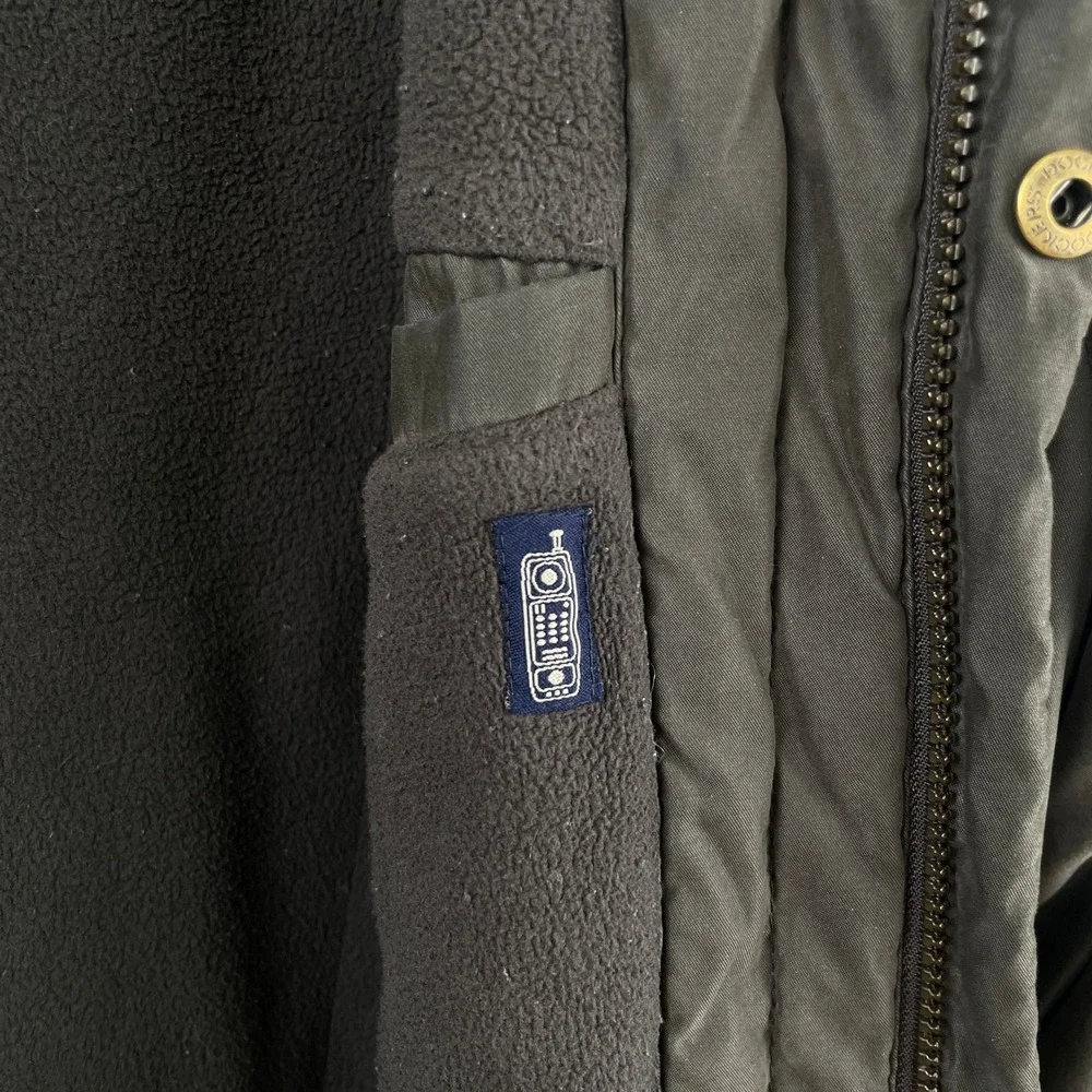 Dockers Mens Field Jacket‎ Olive Brown Resin Coated Fleece Quilted Lined L READ
